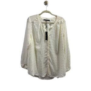 NWT Rose & Olive Blouse Womens Size 1X Ivory Cream ButtonUp Long Sleeve Textured